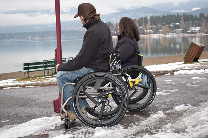 SoftWheel wheels on 2 wheelchairs in the snow