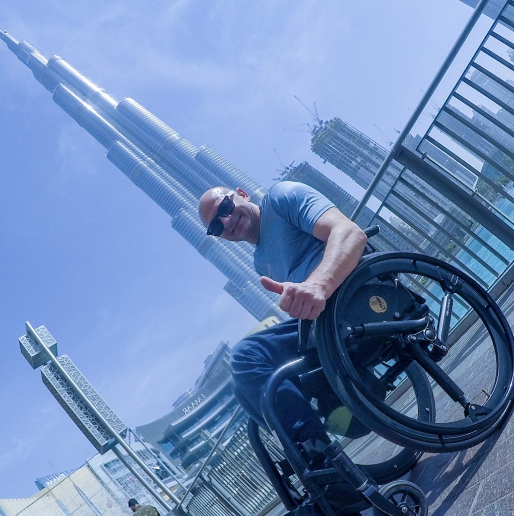 man with wheelchair and SoftWheel wheels