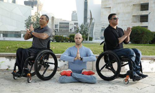 Men with wheelchairs and SoftWheel wheels posing Zen